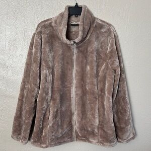 Super Soft 32 Degrees Heat Women's Plush Faux Fur Full Zip Jacket XXL Tan